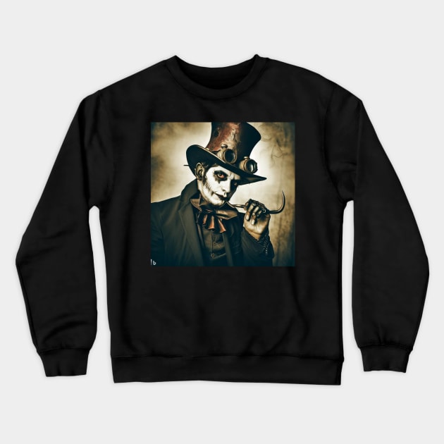 Steam Punk Devilish Man wearing Top Hat and Goggles Crewneck Sweatshirt by rgrayling